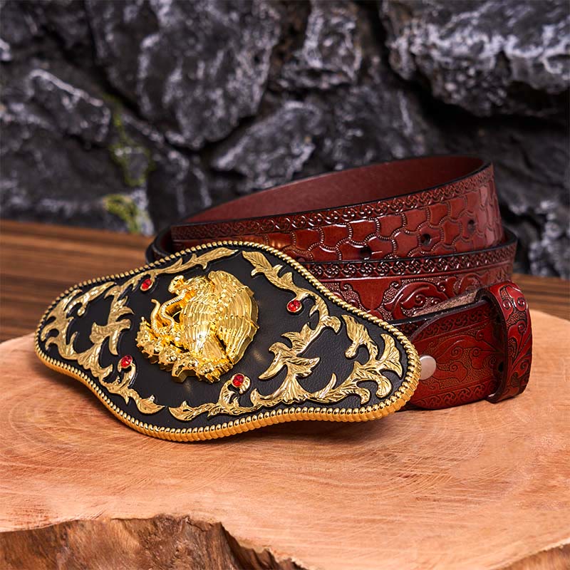 Eagle Catching Snakes DIY Buckle Leather Belt - Eagle Catching Snakes - Brown Carved Belt - 42 - image 10