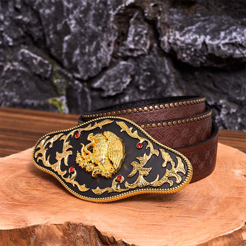 Eagle Catching Snakes DIY Buckle Leather Belt - Eagle Catching Snakes - Brown Rivet Belt - 42 - image 8