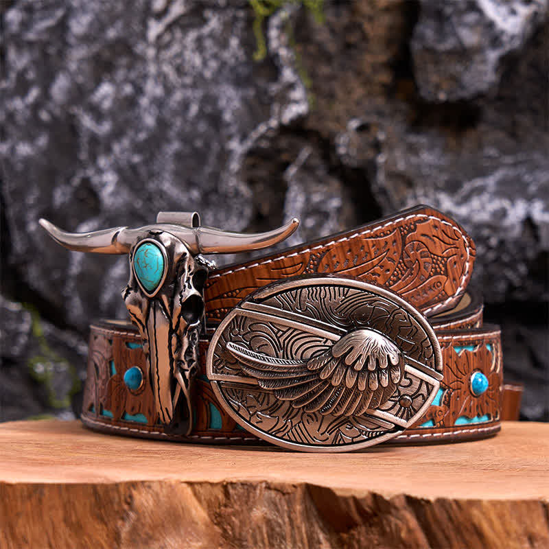 Angel Wing DIY Hidden Knife Belt Buckle Turquoise Longhorn Bull Pendant Bundle Set