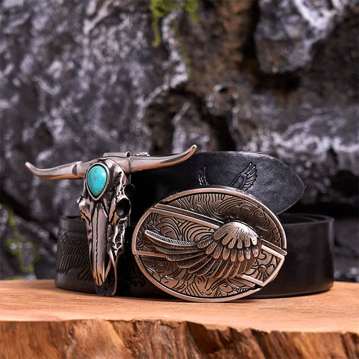Angel Wing DIY Hidden Knife Belt Buckle Turquoise Longhorn Bull Pendant Bundle Set