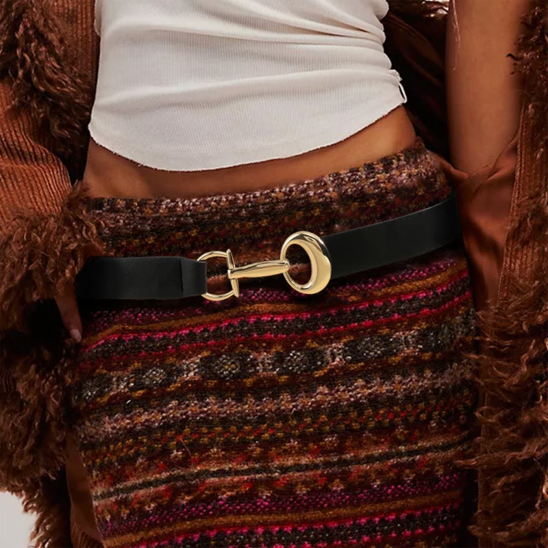 Women's Horseshoe Buckle Belt Simple Leather Belt