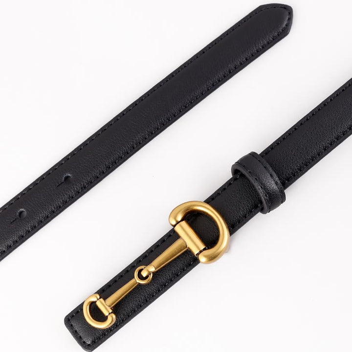 Women's Horseshoe Buckle Belt Leather Skinny Belt