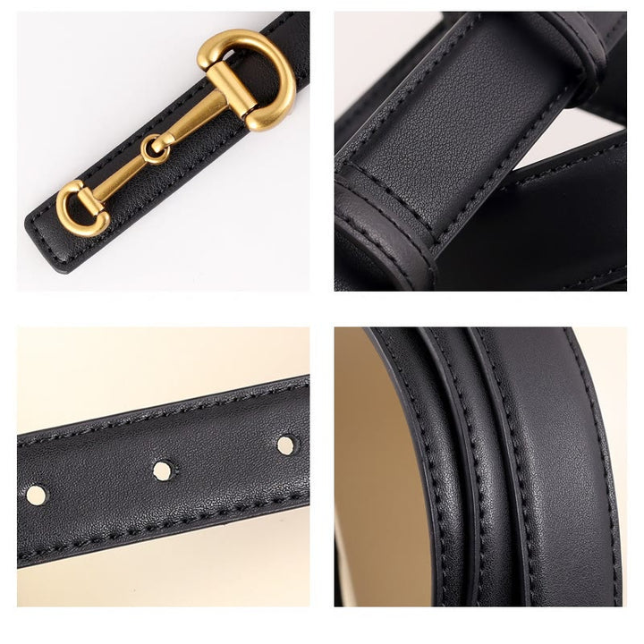 Women's Horseshoe Buckle Belt Leather Skinny Belt