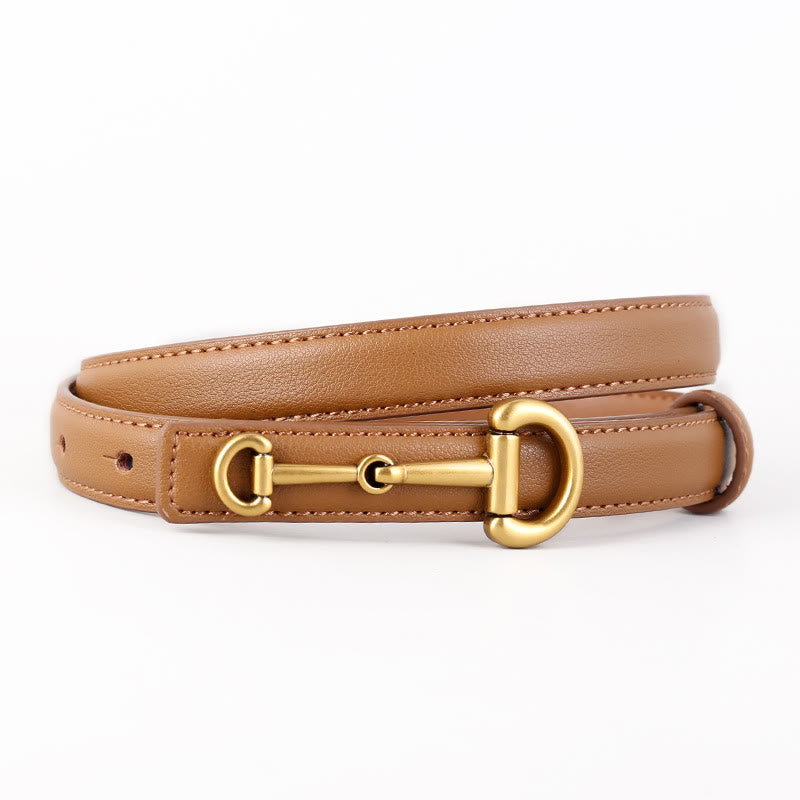Women's Horseshoe Buckle Belt Leather Skinny Belt