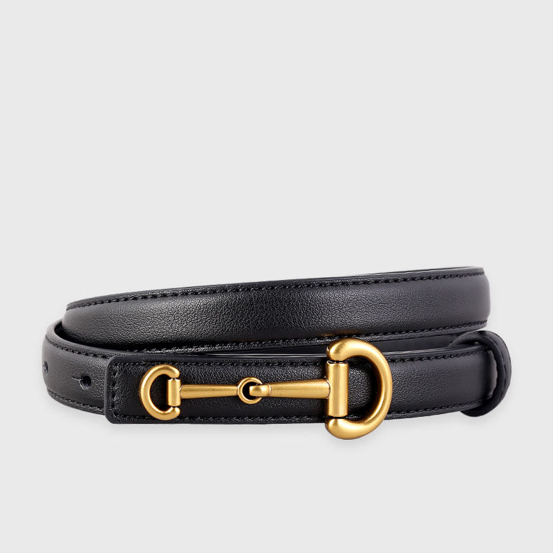 Women's Horseshoe Buckle Belt Leather Skinny Belt