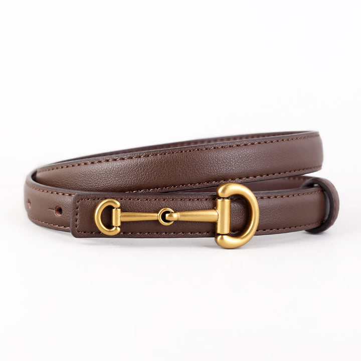 Women's Horseshoe Buckle Belt Leather Skinny Belt