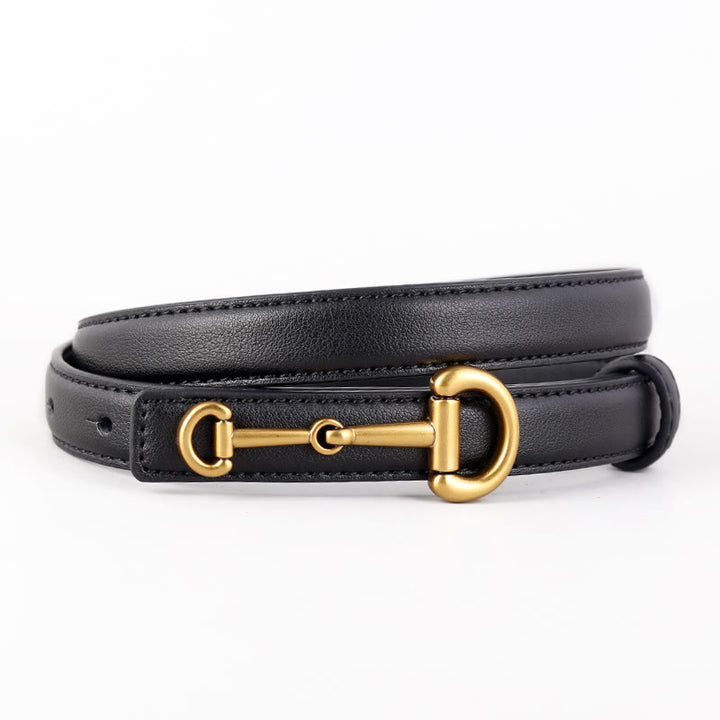 Women's Horseshoe Buckle Belt Leather Skinny Belt