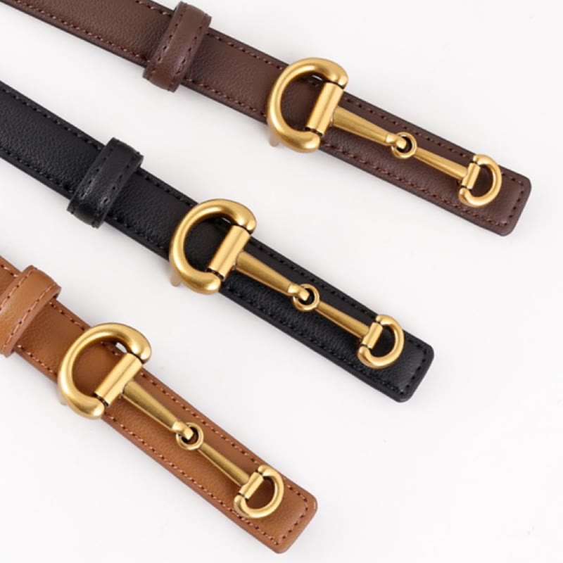 Women's Horseshoe Buckle Belt Leather Skinny Belt