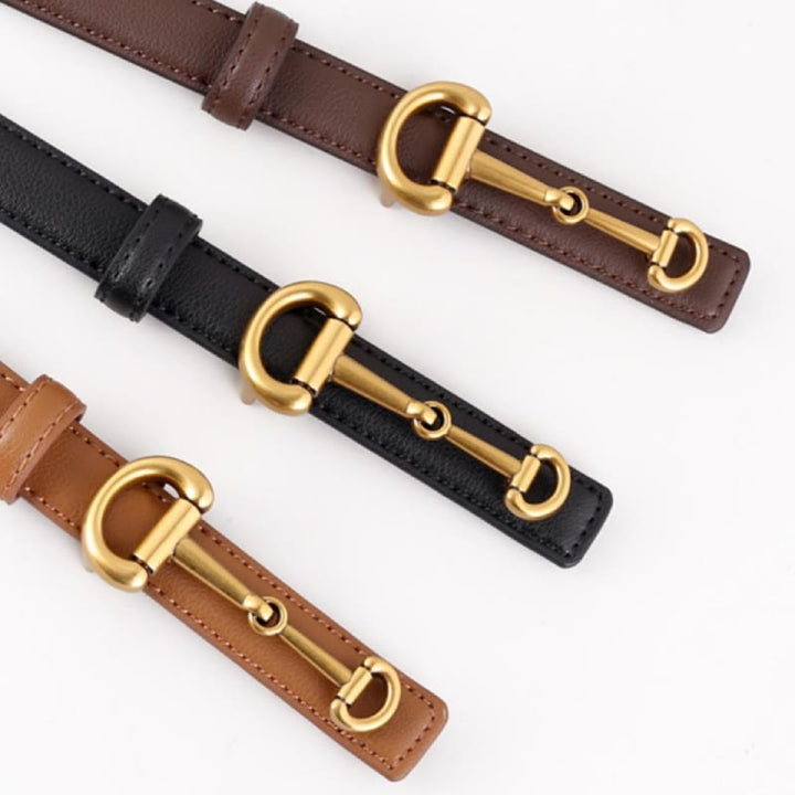 Women's Horseshoe Buckle Belt Leather Skinny Belt