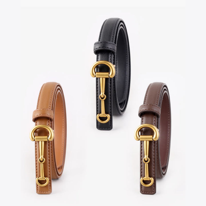 Women's Horseshoe Buckle Belt Leather Skinny Belt