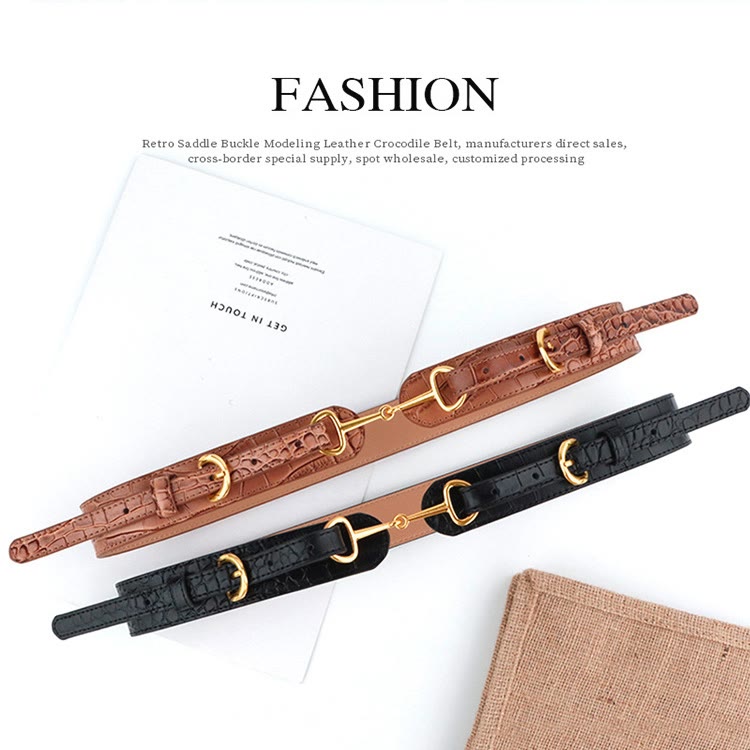 Vintage Crocodile Pattern Belt Snaffle Bit Belt