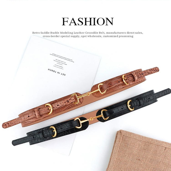 Vintage Crocodile Pattern Belt Snaffle Bit Belt