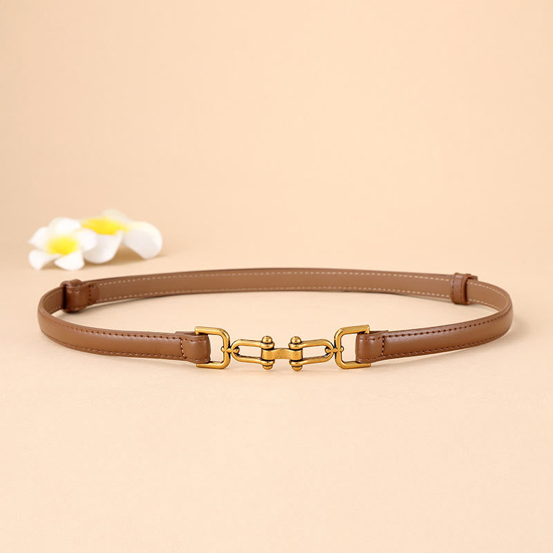 Women's Skinny Horseshoe Buckle Belt Snaffle Bit Leather Belt