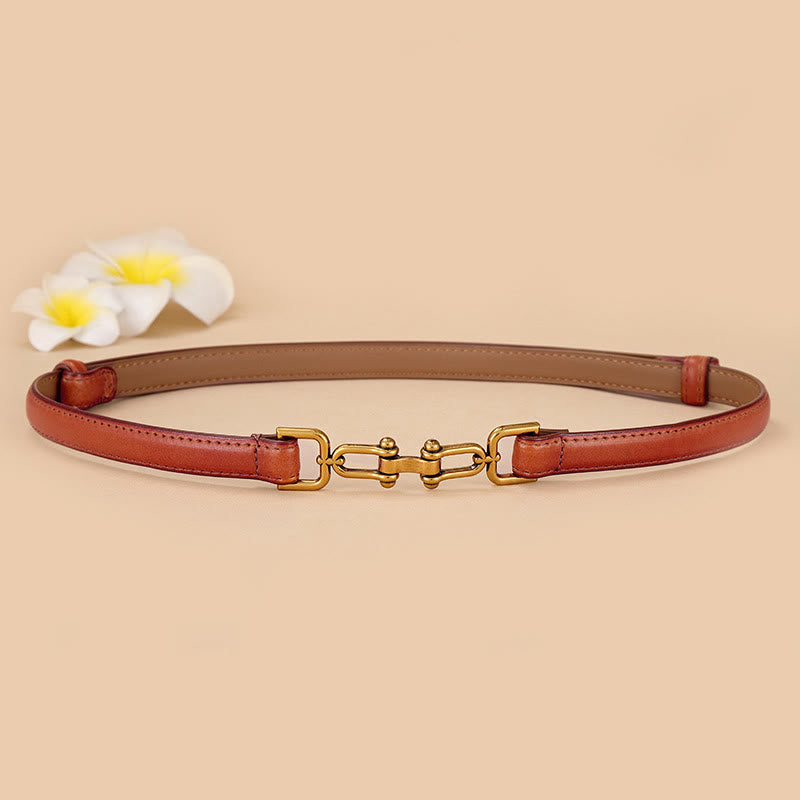 Women's Skinny Horseshoe Buckle Belt Snaffle Bit Leather Belt