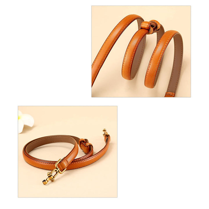 Women's Skinny Horseshoe Buckle Belt Snaffle Bit Leather Belt