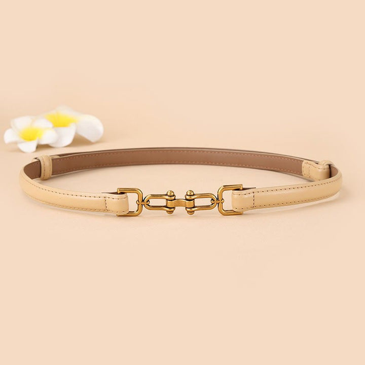Women's Skinny Horseshoe Buckle Belt Snaffle Bit Leather Belt