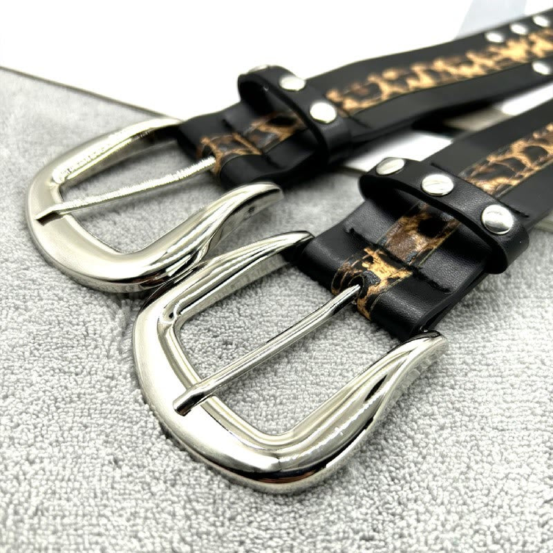 Women's Leopard Print Belt With Rivet Leather Belt