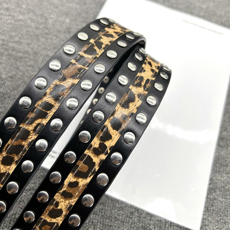 Women's Leopard Print Belt With Rivet Leather Belt
