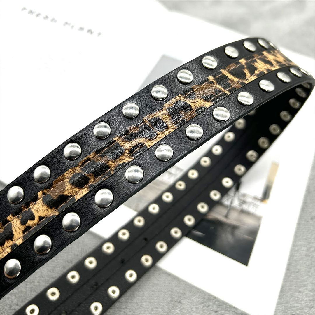 Women's Leopard Print Belt With Rivet Leather Belt