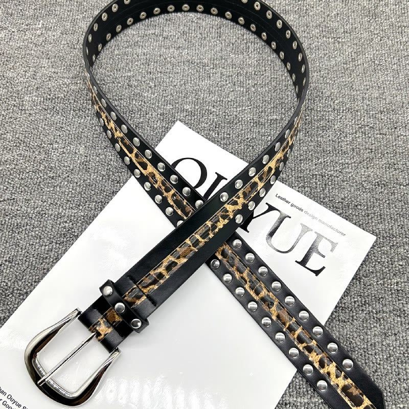 Women's Leopard Print Belt With Rivet Leather Belt