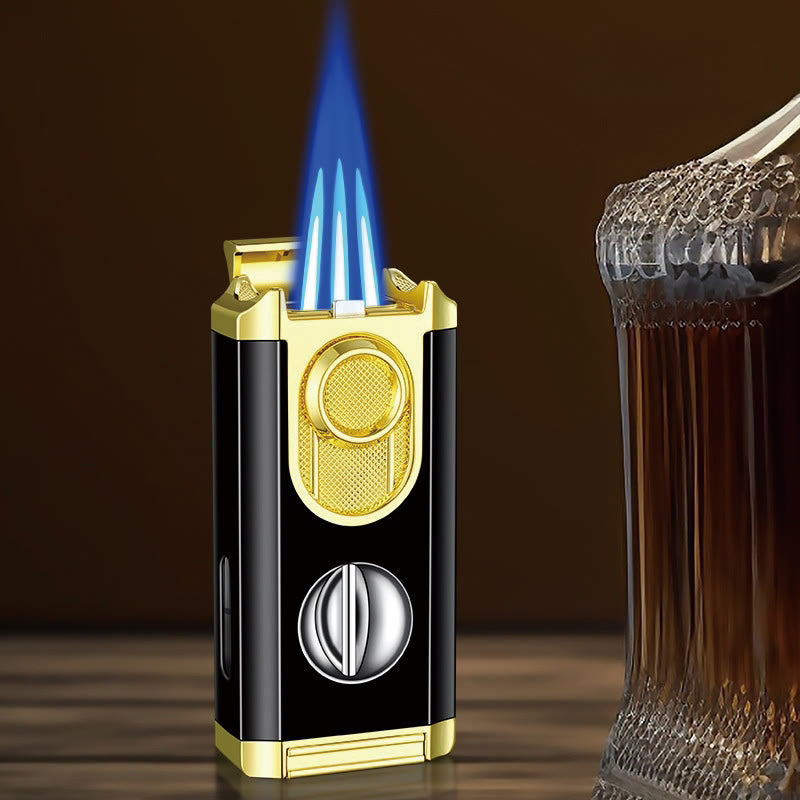 3 In 1 Triple Burner Lighter With Built-In Cigar Cutter