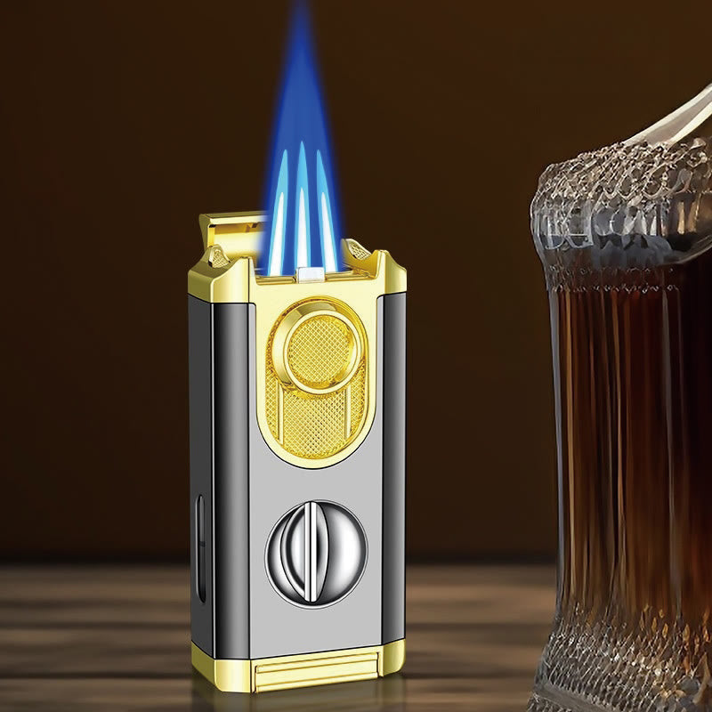 3 In 1 Triple Burner Lighter With Built-In Cigar Cutter