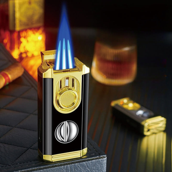 3 In 1 Triple Burner Lighter With Built-In Cigar Cutter