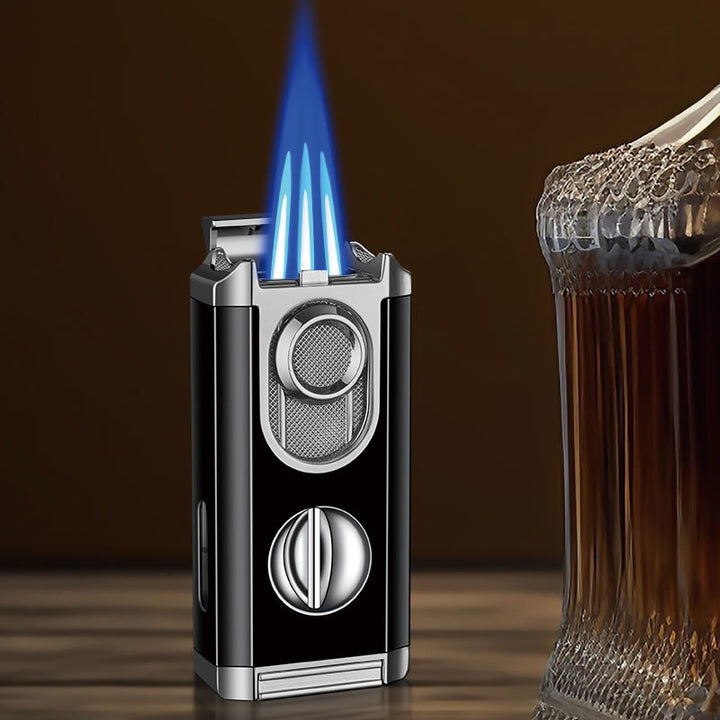 3 In 1 Triple Burner Lighter With Built-In Cigar Cutter