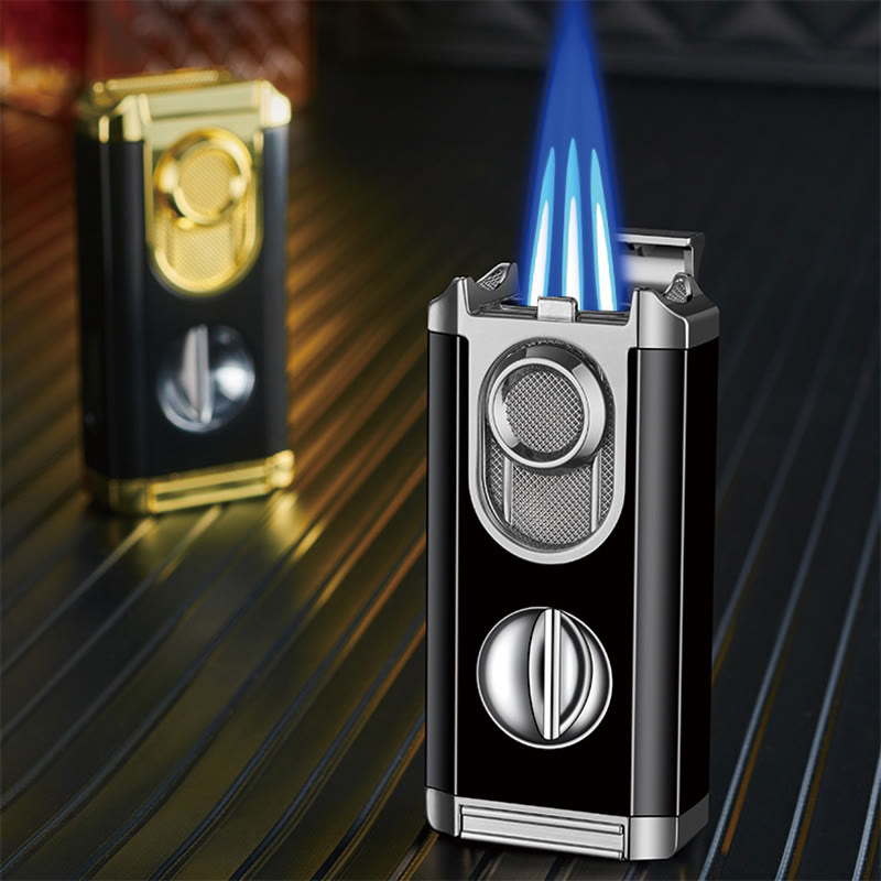 3 In 1 Triple Burner Lighter With Built-In Cigar Cutter