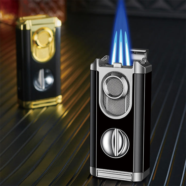 3 In 1 Triple Burner Lighter With Built-In Cigar Cutter