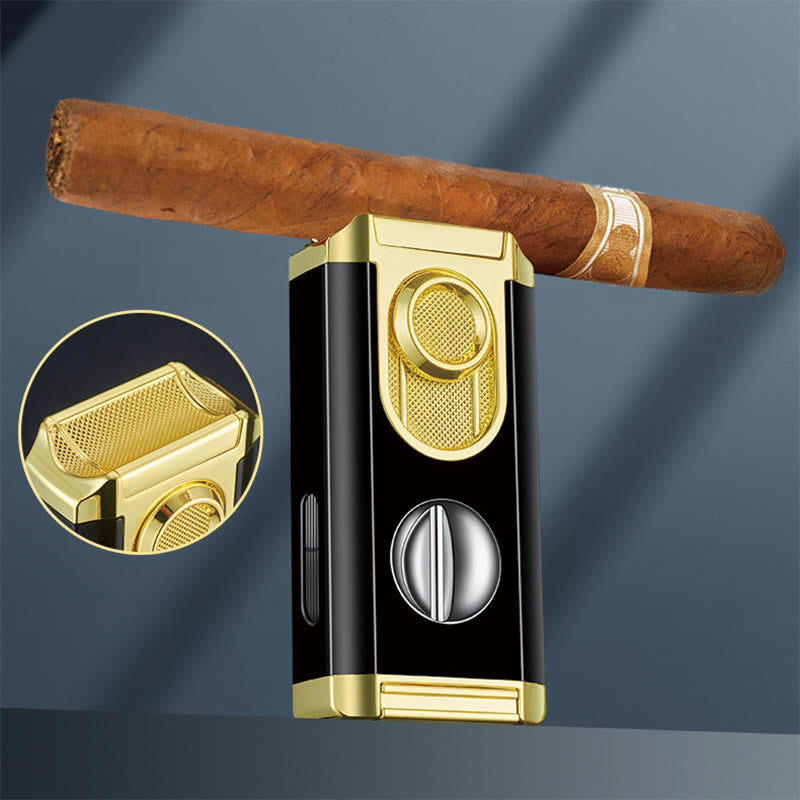 3 In 1 Triple Burner Lighter With Built-In Cigar Cutter