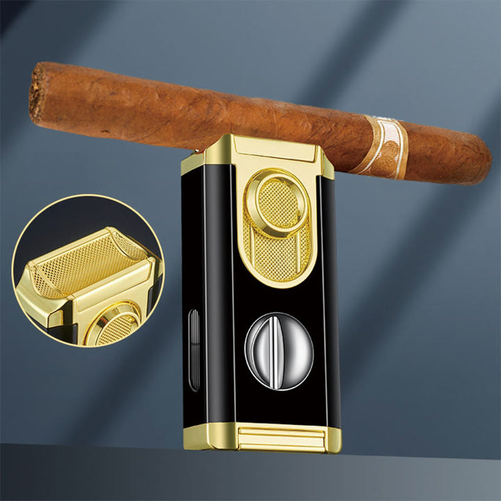 3 In 1 Triple Burner Lighter With Built-In Cigar Cutter