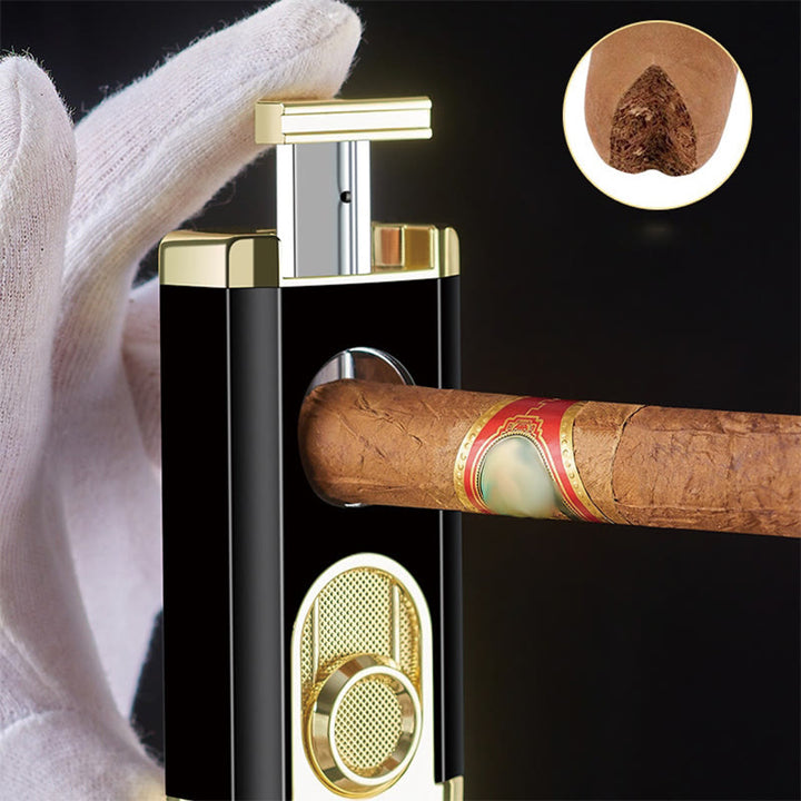 3 In 1 Triple Burner Lighter With Built-In Cigar Cutter