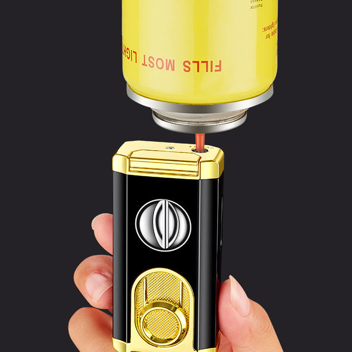 3 In 1 Triple Burner Lighter With Built-In Cigar Cutter