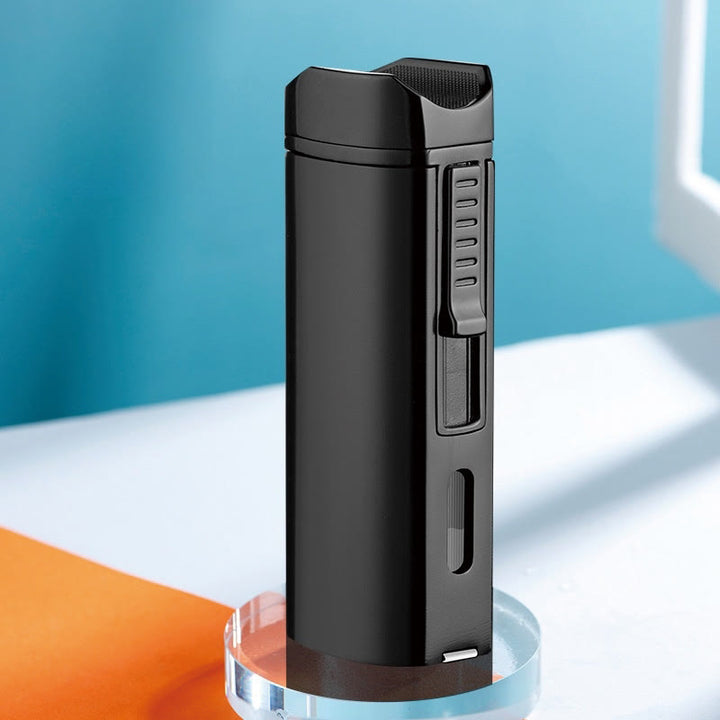 Windproof Triple Burner Lighter With Folding Cigar Cutter