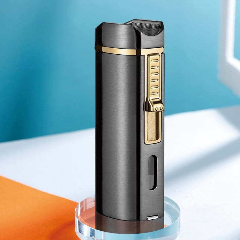 Windproof Triple Burner Lighter With Folding Cigar Cutter