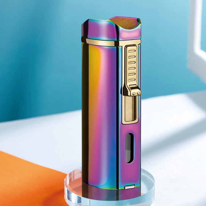 Windproof Triple Burner Lighter With Folding Cigar Cutter