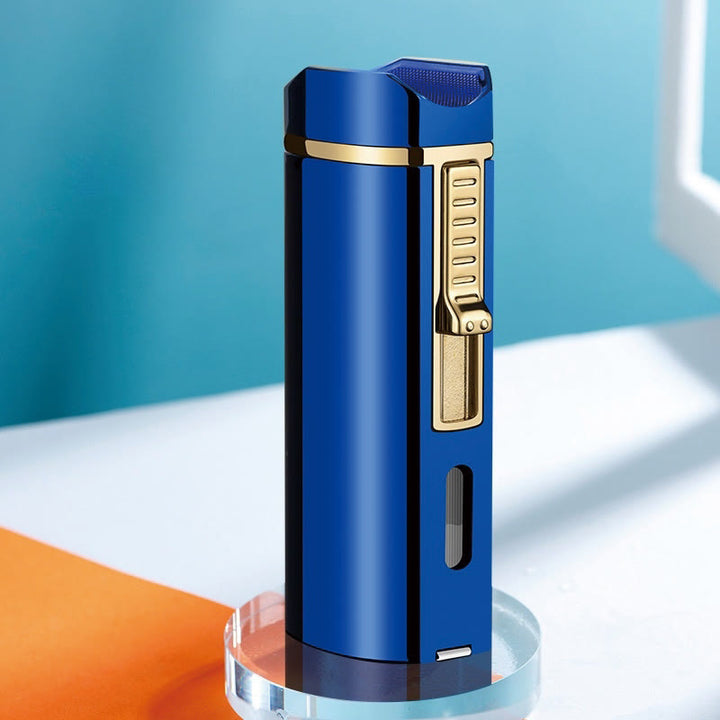 Windproof Triple Burner Lighter With Folding Cigar Cutter