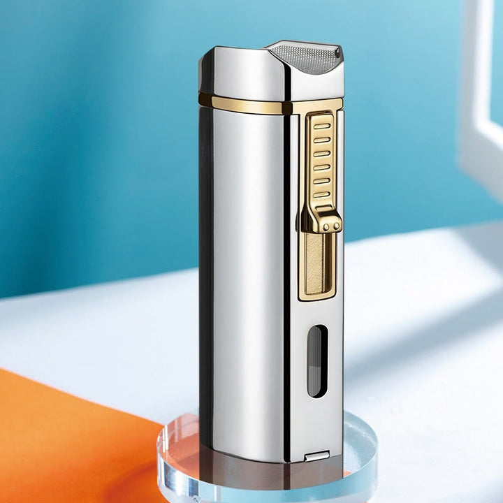 Windproof Triple Burner Lighter With Folding Cigar Cutter