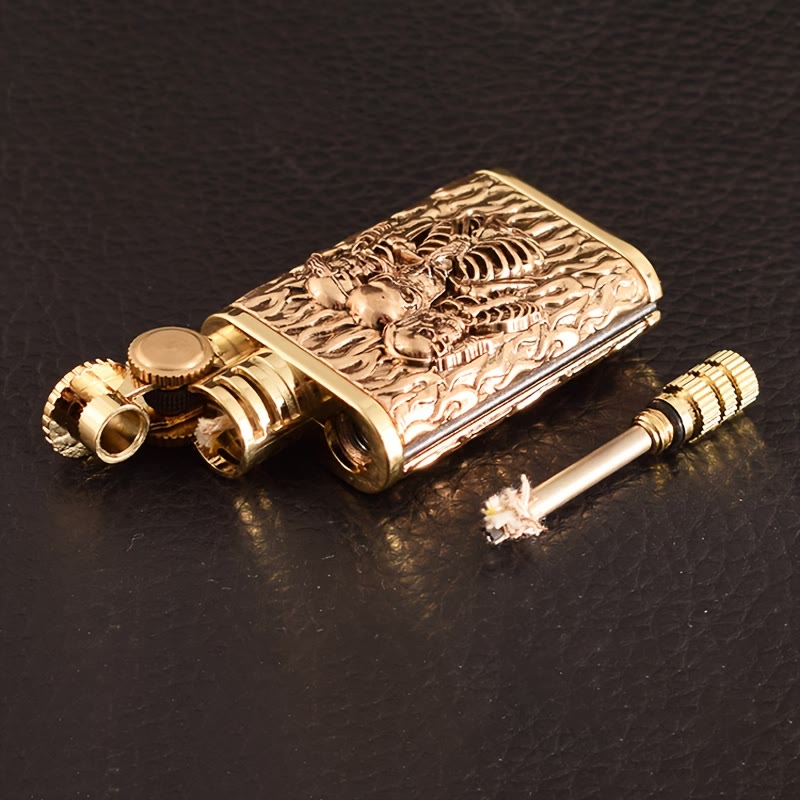 2-In-1 Permanent Match Flint Wheel Embossing Skull Kerosene Lighter - image 1