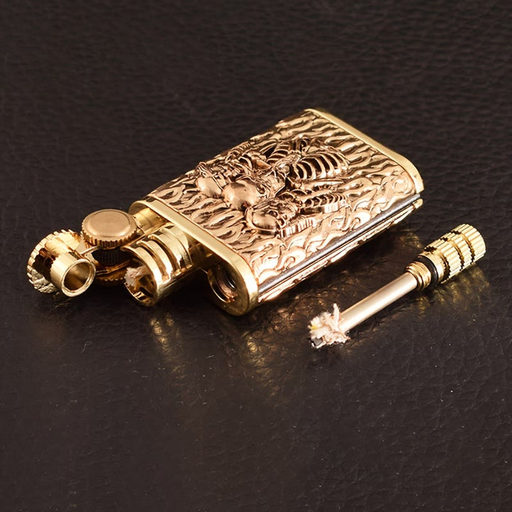 2-In-1 Permanent Match Flint Wheel Embossing Skull Kerosene Lighter - image 1