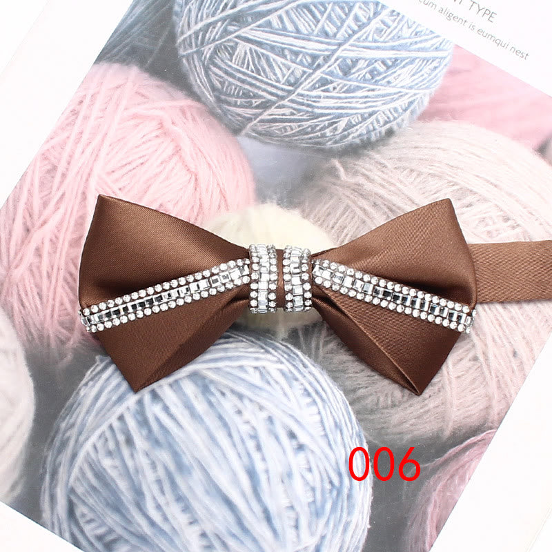 Glitter Diamond Silk Satin Adjustable Strap Bow Tie