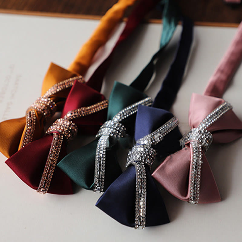 Glitter Diamond Silk Satin Adjustable Strap Bow Tie