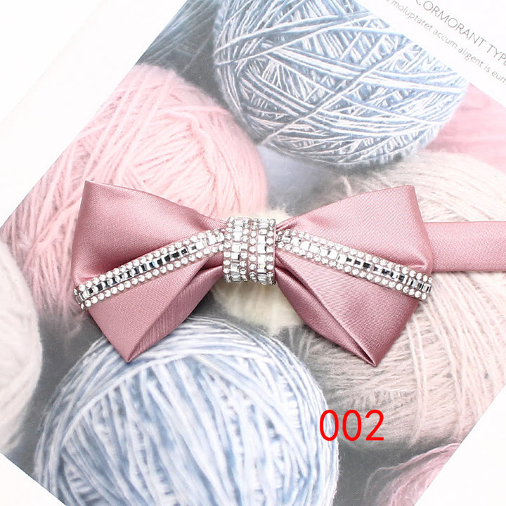 Glitter Diamond Silk Satin Adjustable Strap Bow Tie