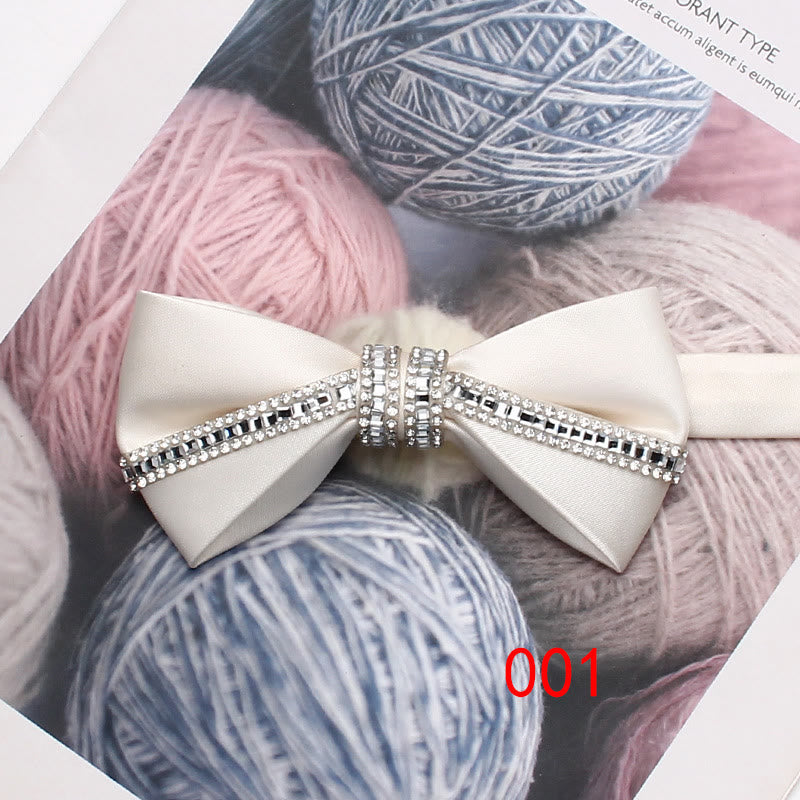 Glitter Diamond Silk Satin Adjustable Strap Bow Tie