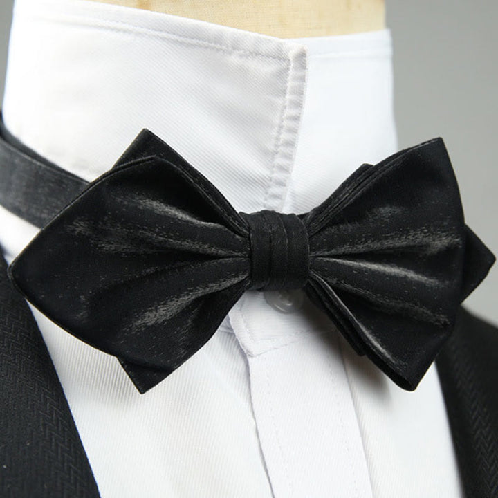 Suede Satin Pre-tied Adjustable Strap Pointed Bow Tie