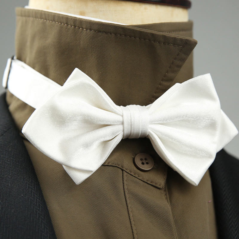 Suede Satin Pre-tied Adjustable Strap Pointed Bow Tie