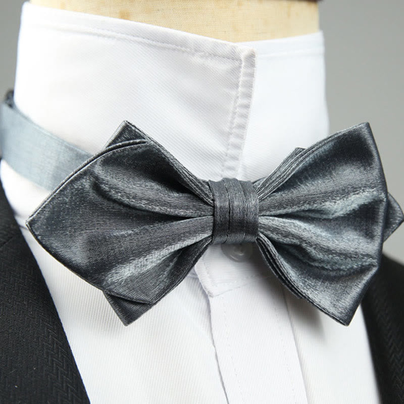 Suede Satin Pre-tied Adjustable Strap Pointed Bow Tie