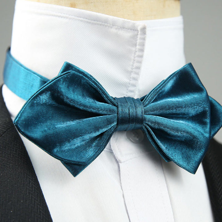 Suede Satin Pre-tied Adjustable Strap Pointed Bow Tie