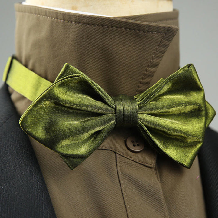 Suede Satin Pre-tied Adjustable Strap Pointed Bow Tie